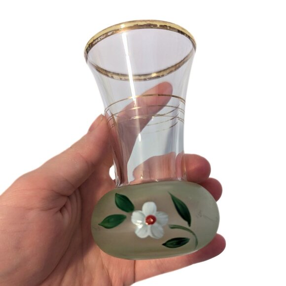 Vintage Barlett Collins MCM Small Hand Painted Vase Gold Rim Frosted Glass - Picture 4 of 10